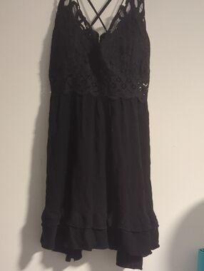 Rue+ Lace Bodice Strappy Black Dress